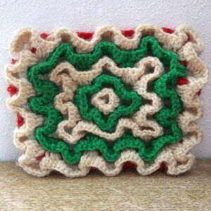 Vintage Crocheted Wiggly Hot Pad Trivet, Holiday Pot Holder